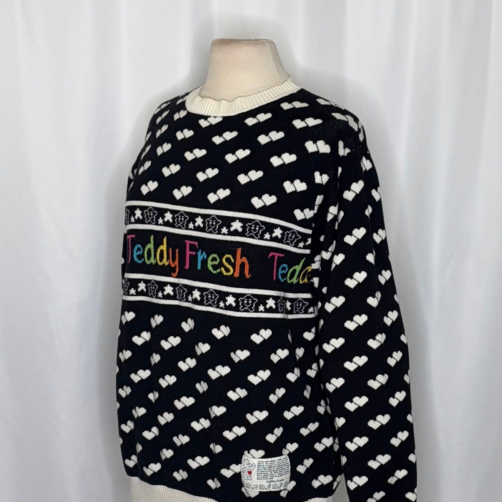 TEDDY FRESH x Care Bears Collab Sweater Hearts Pullover Knit Rainbow Large