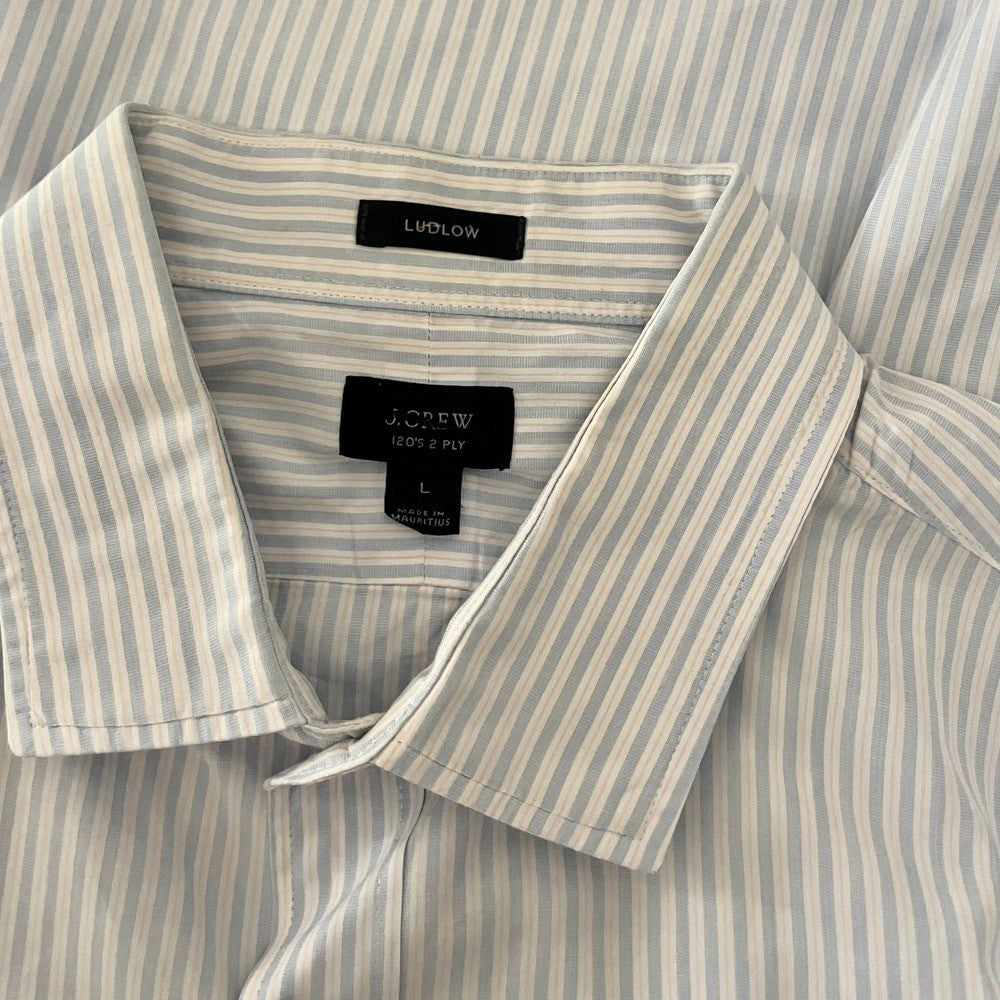 Men's J. CREW Ludlow Buttondown Dress Shirt Blue Pink White Striped Office Large