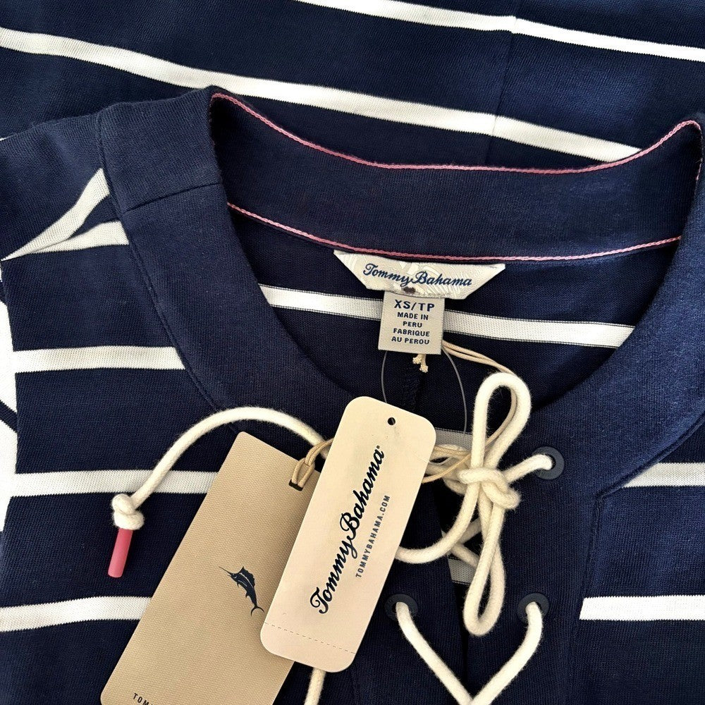 NWT!! TOMMY BAHAMA Floricita Stripe Shift Dress Navy Blue White Stripe X-Small