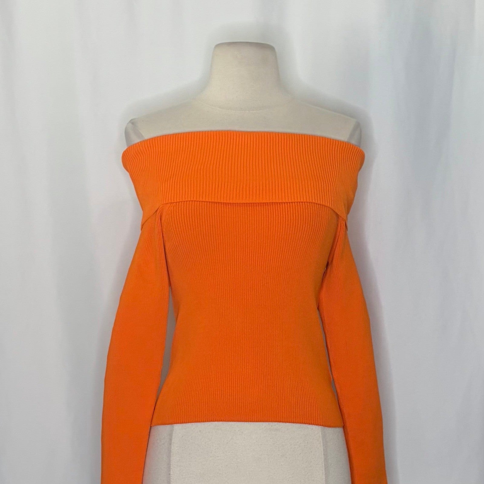 ALICE + OLIVIA Dolan Pullover Orange Blaze Knit Off The Shoulder Sweater Small