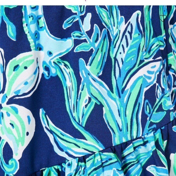 LILLY PULITZER Cristiana Dress High Tide Navy Take It Or Leaf It Smocked 0