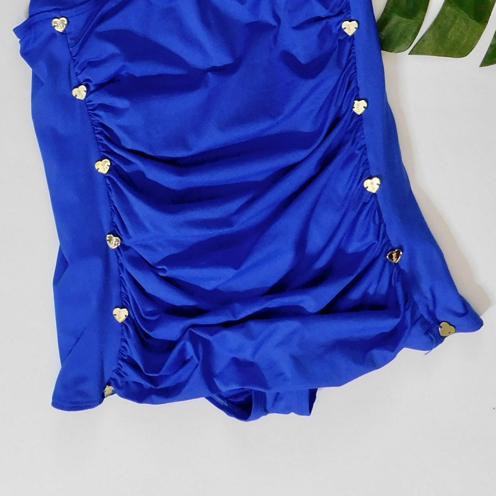 JUICY COUTURE Blue Miss Divine Hearts Pinup One Piece Halter Swimsuit Large