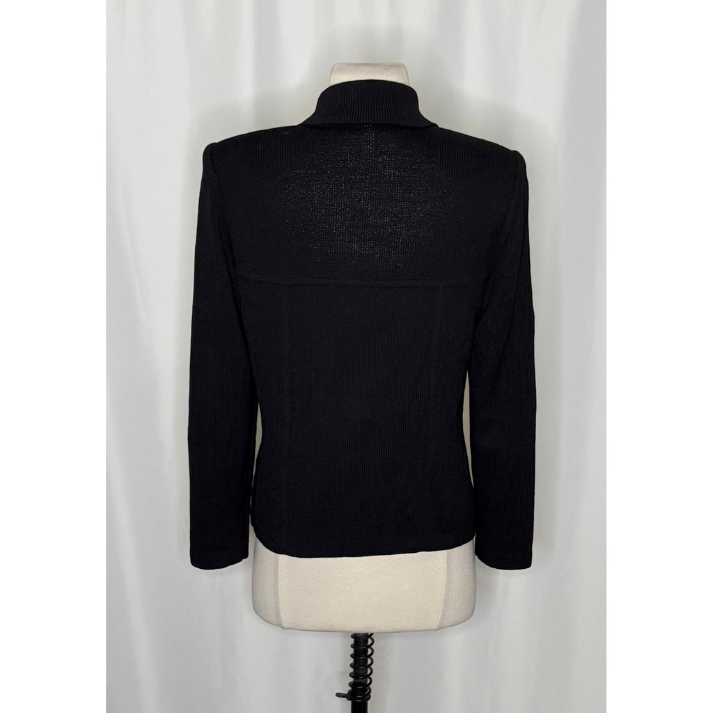 ST. JOHN Basics Solid Black Knitwear Knit Zipper Classic Timeless Office Size 4