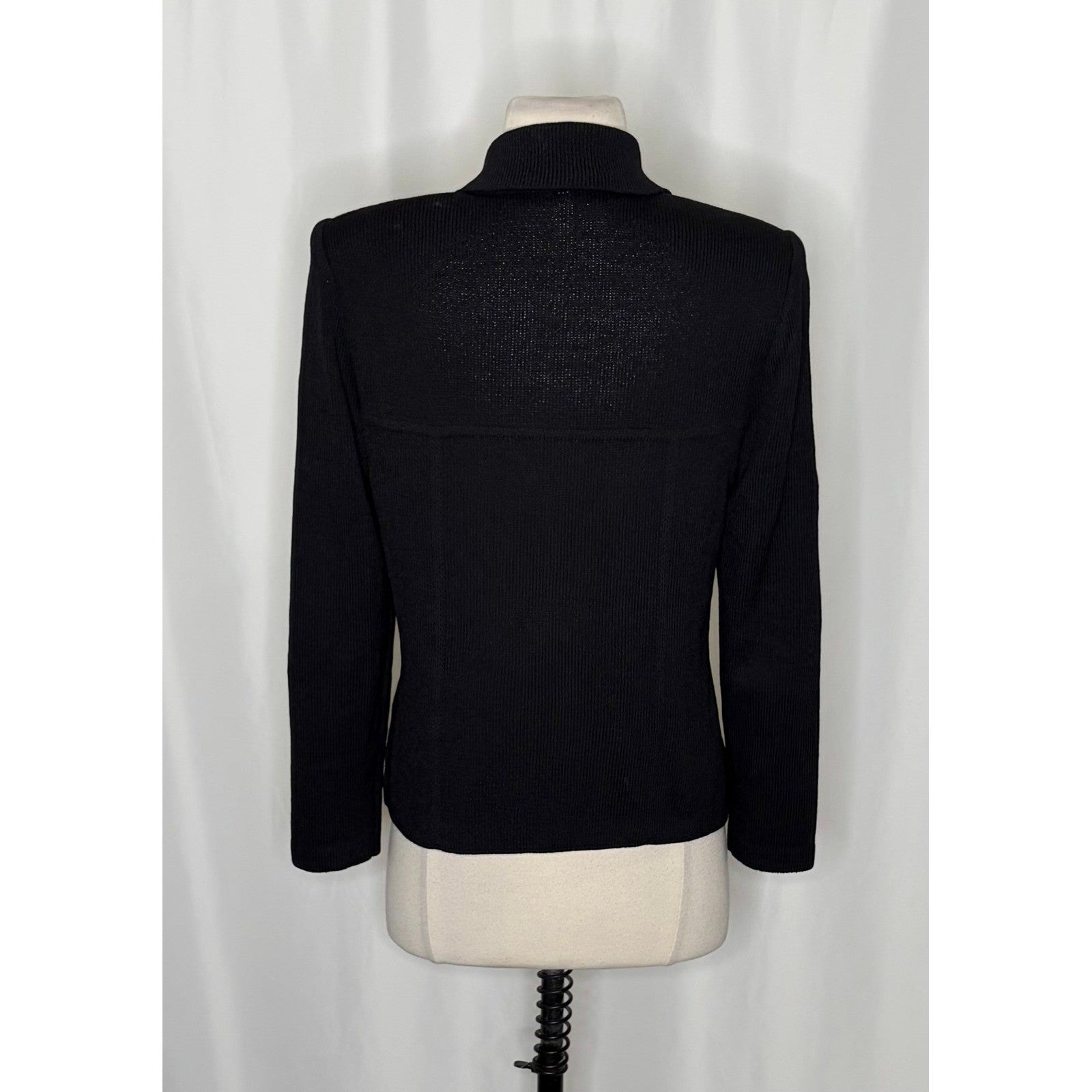 ST. JOHN Basics Solid Black Knitwear Knit Zipper Classic Timeless Office Size 4