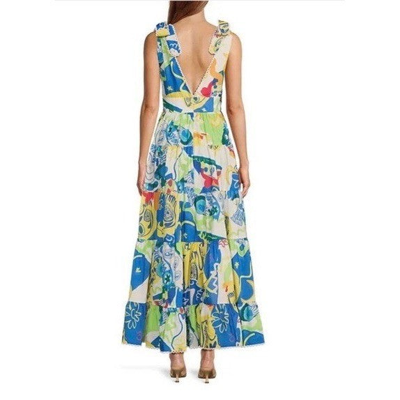NWT!! CHELSEA & VIOLET Cecily Maxi Dress Colorful Abstract Vacation Tiered XS