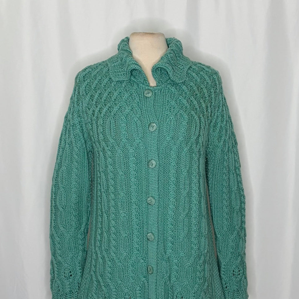 ARANCRAFTS Aran Crafts Merino Wool Green Cardigan Sweater Ireland Medium