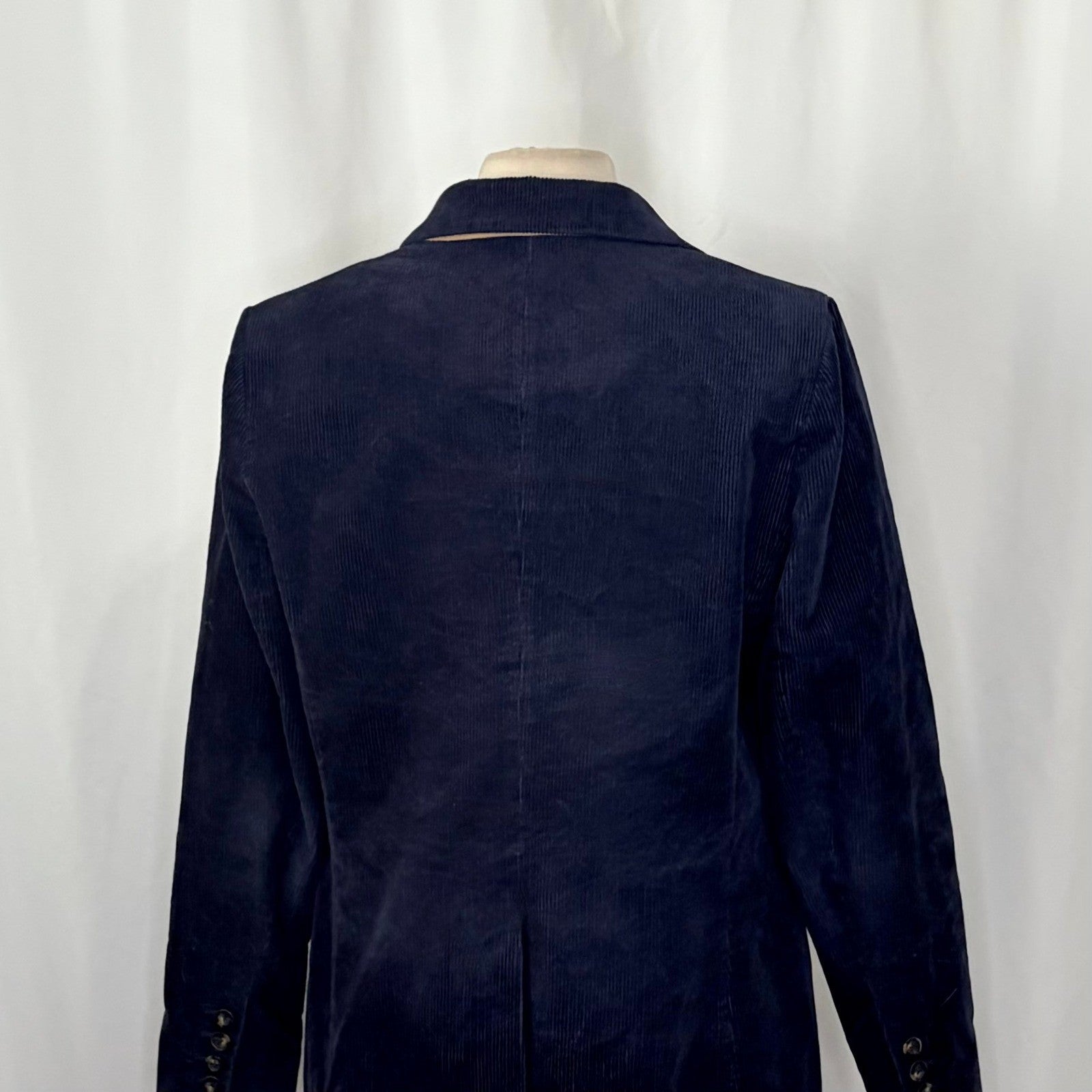 BODEN Navy Blue Corduroy Blazer Jacket Single Button Flap Pockets Preppy Size 10
