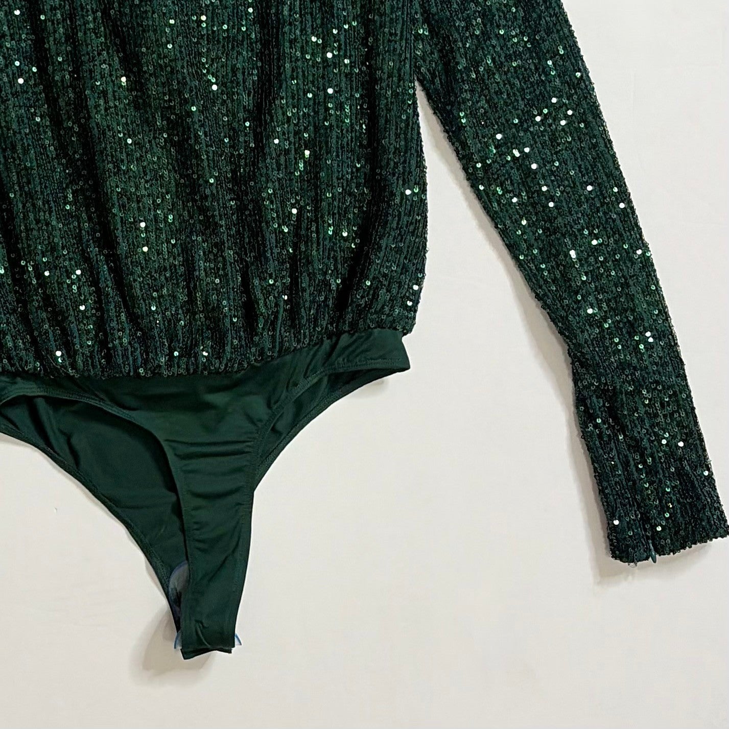 NWT!! Revolve CAMILA COELHO Green Sequin Cece Bodysuit Draped Neckline Small