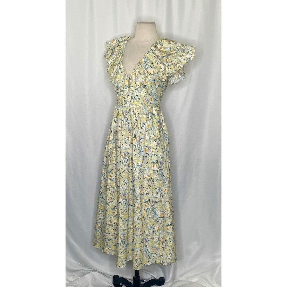O.P.T. Kate Floral Ruffled Midi Dress One Pretty Time Pockets Ruffles Small