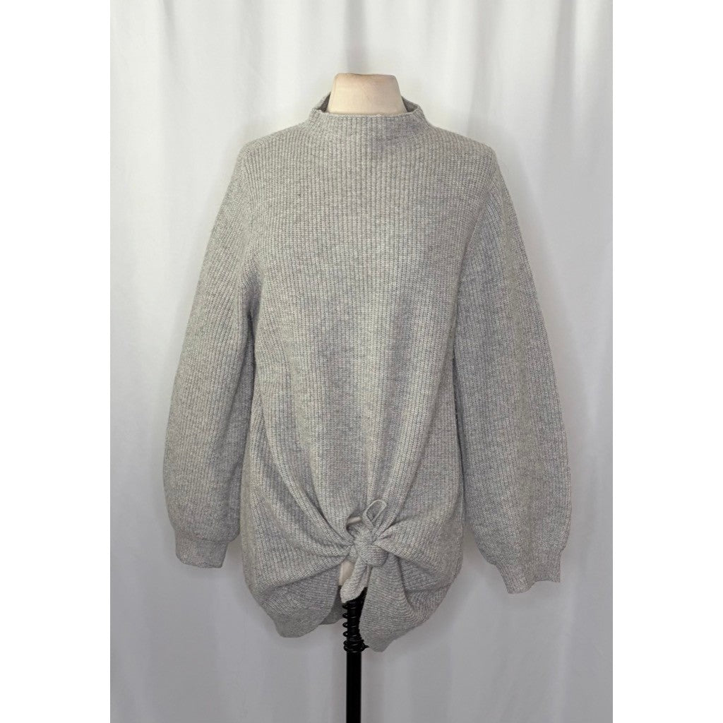 GUDRUN SJODEN Mock Neck Shaker Knit Sweater Heathered Gray Wool Yak Large
