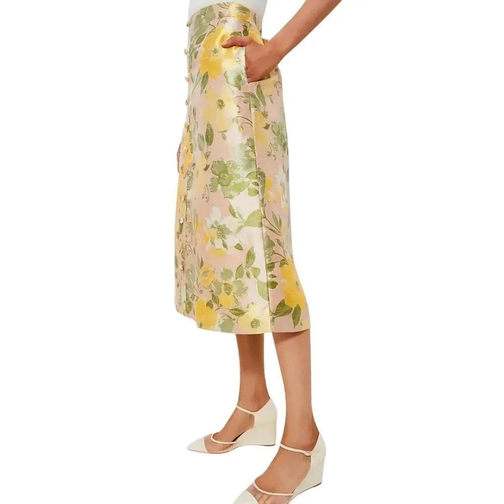 NWT! Tuckernuck POMANDER PLACE Floral Lotus Jacquard Adalyn Midi Skirt X-Large