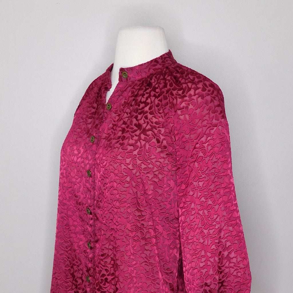 NWT!! ANTHROPOLOGIE Susanna Burnout Velvet ¾ Sleeve Buttondown Top Blouse XS