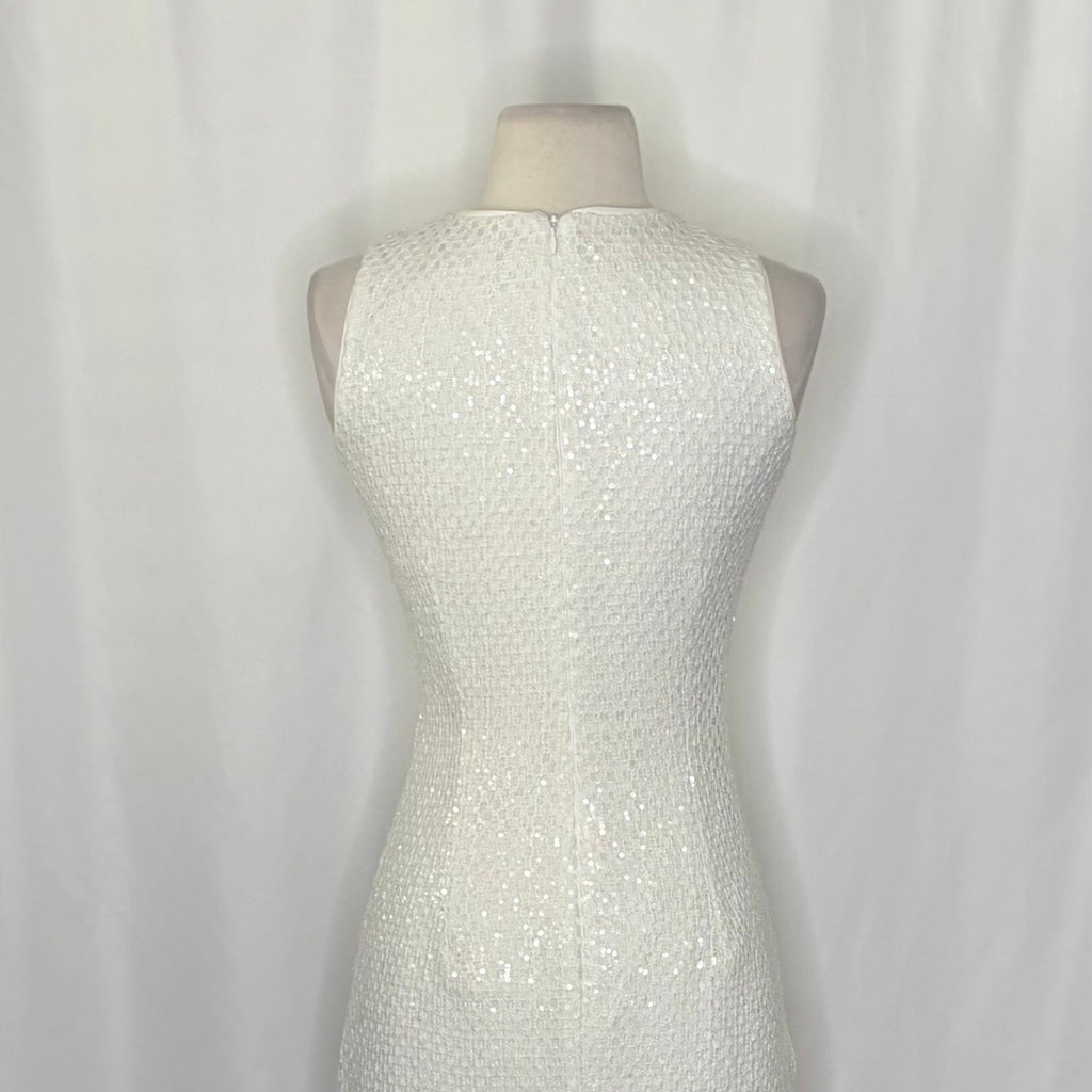 DRESS THE POPULATION Alina Sequin Crochet Lace Midi Dress Bridal White Small