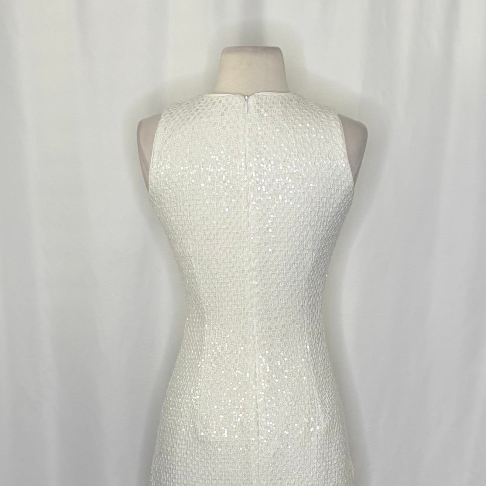 DRESS THE POPULATION Alina Sequin Crochet Lace Midi Dress Bridal White Small