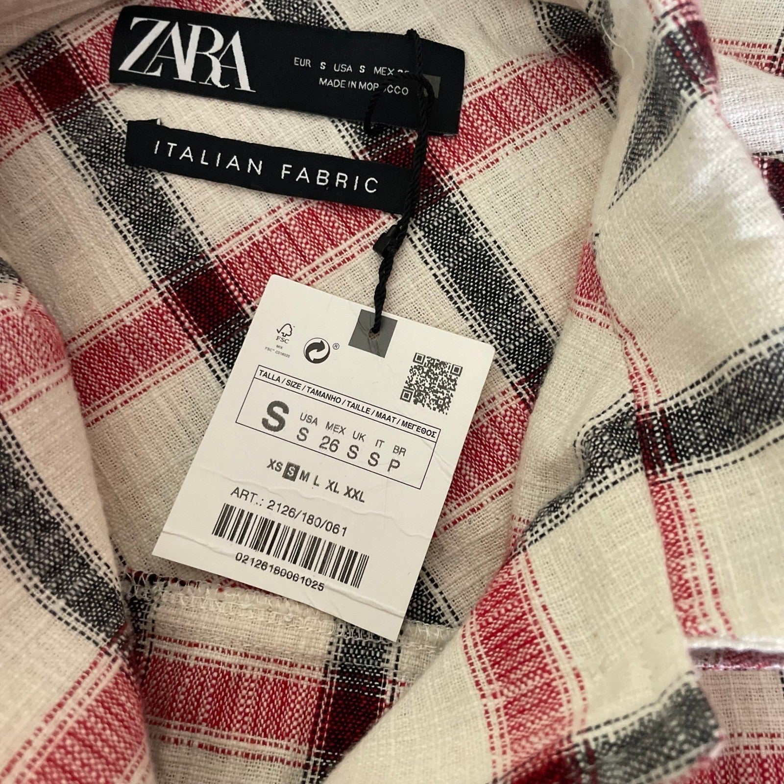 NWT!! ZARA Plaid Oversized Buttondown Shirt Red White Black Pockets Retro Small
