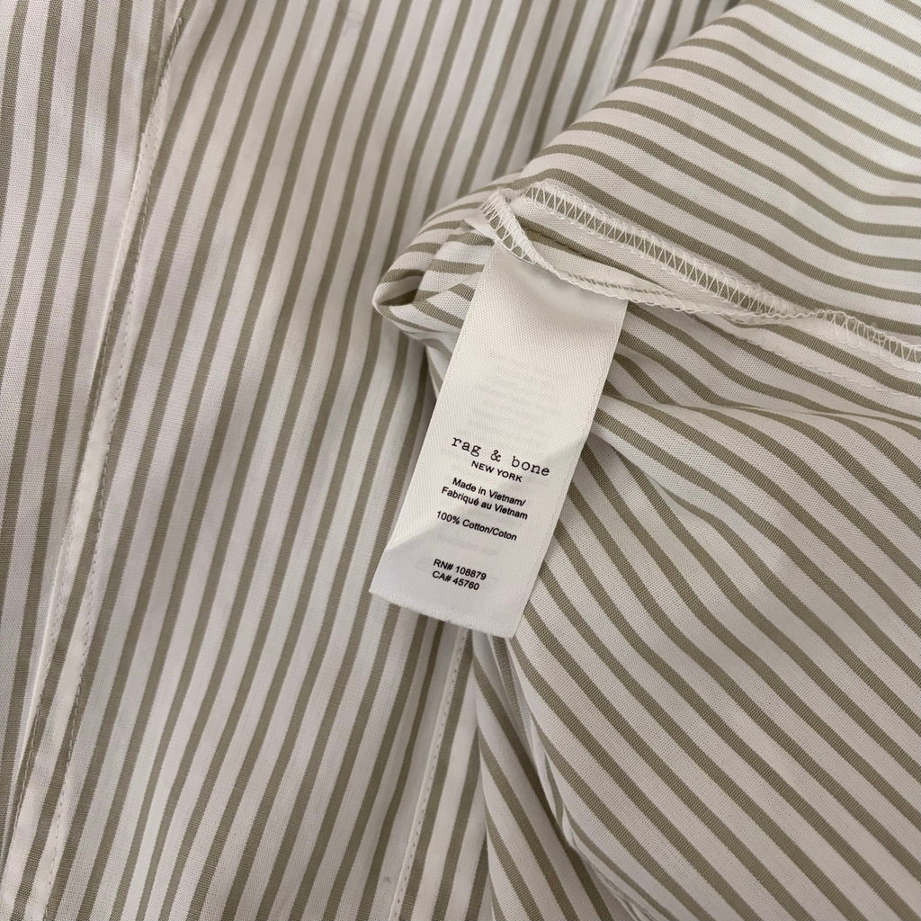 RAG & BONE Becca Striped Buttondown Shirt Top Cropped Green White Stripes Small