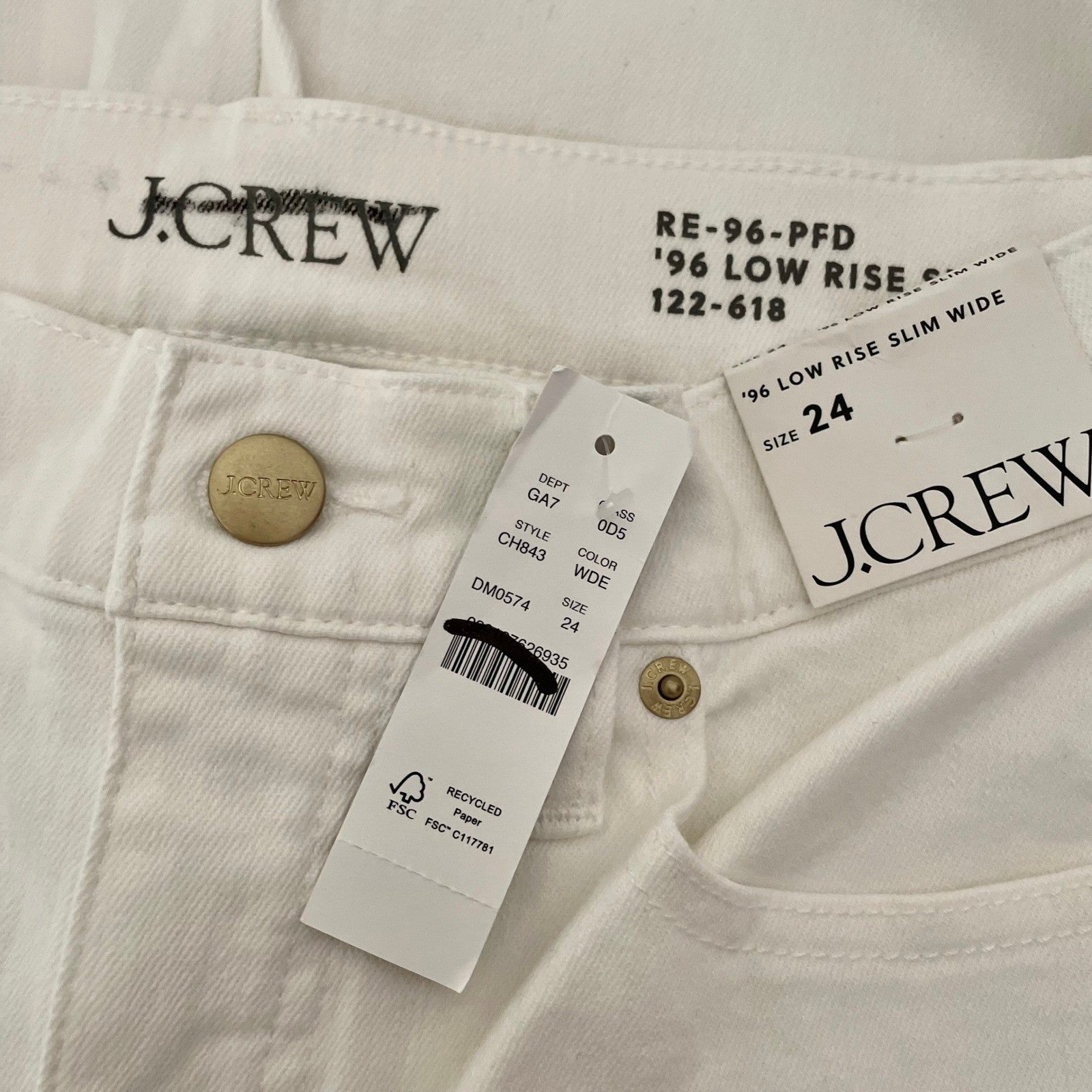 NWT!! J. CREW Lower Rise Full Length Slim Wide Jeans Solid White Retro Size 24