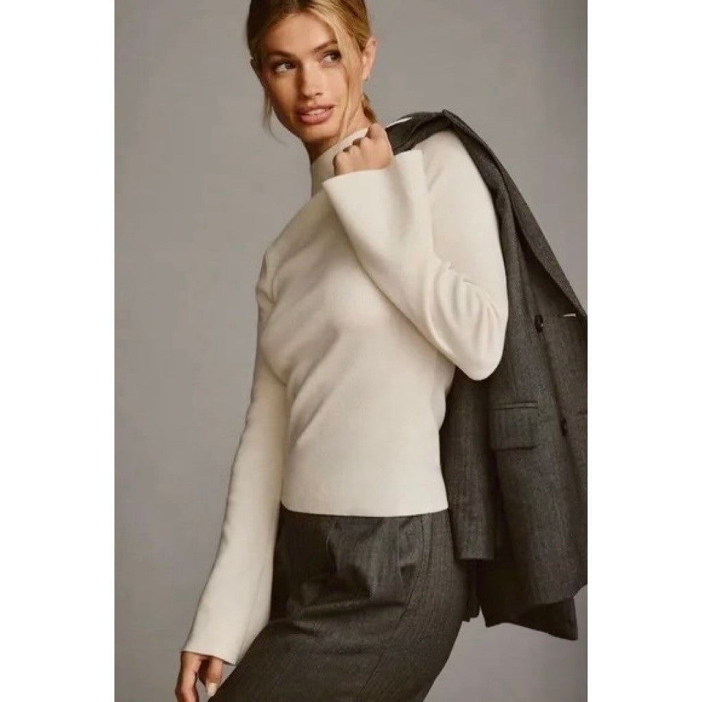 Anthropologie MAEVE Arlowe Bell Sleeve Sweater Ivory Mockneck Mock Neck Medium