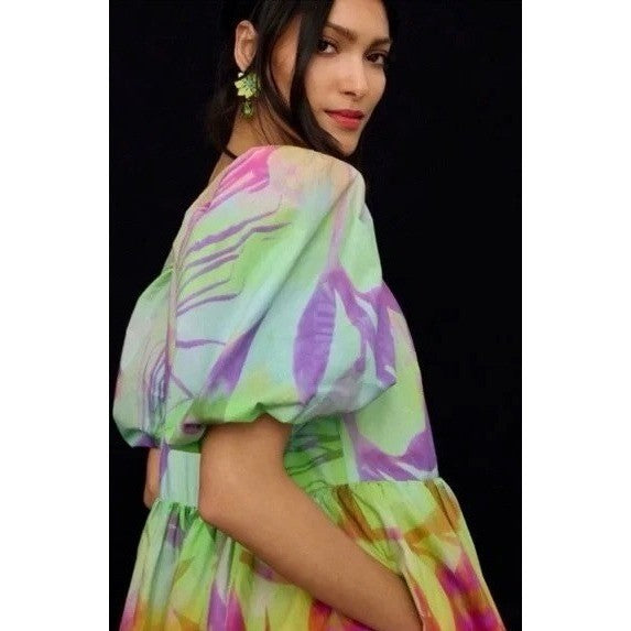 NWT!! Anthropologie Plenty by TRACY REESE Tie Dye Puff Sleeve Dress X-Small