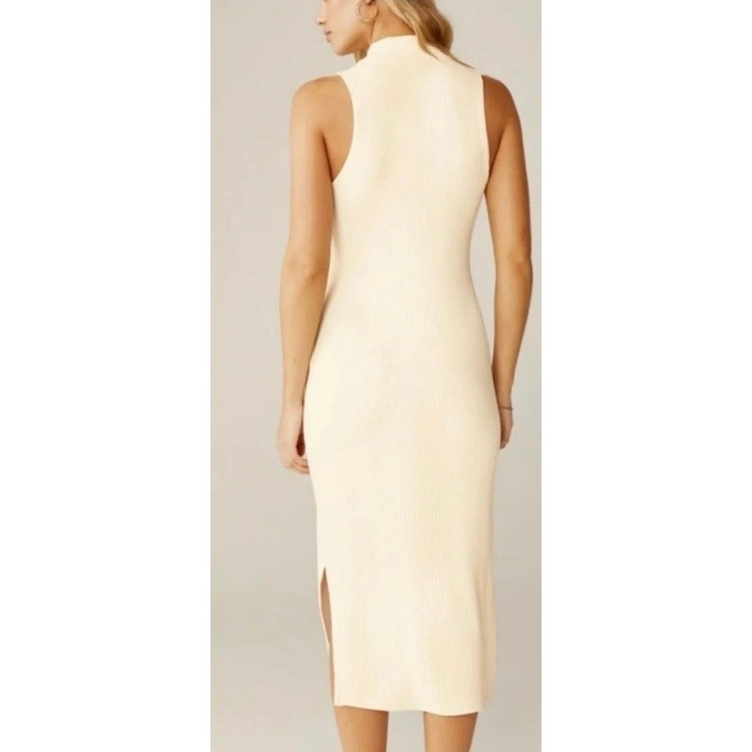 Anthropologie BEYOND YOGA Well Traveled Midi Dress Solid Ivory Ribbed Medium