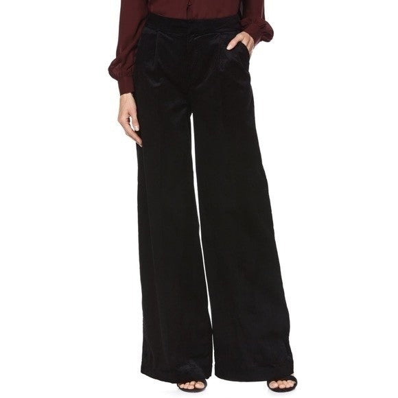 PAIGE Tinesha Corduroy Wide Leg High Rise Pants Solid Black Stretch Size 10
