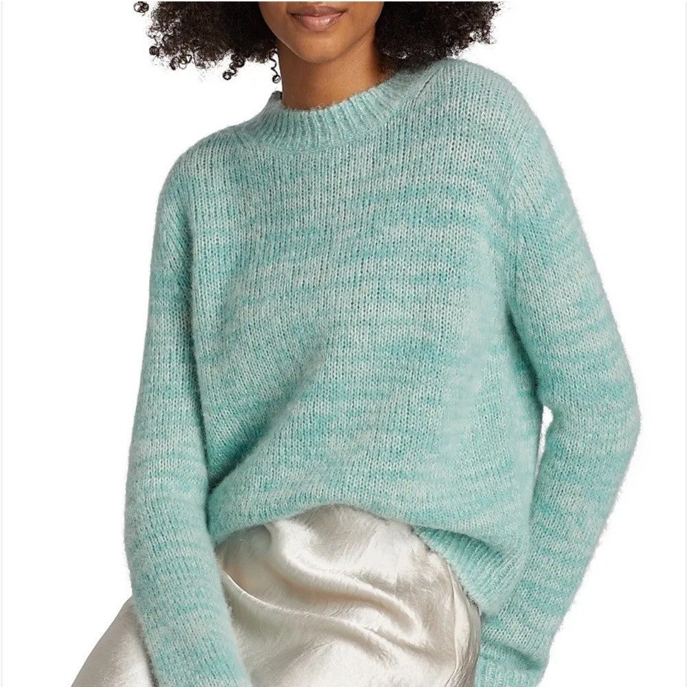 VINCE Italian Marled Alpaca Wool Knit Crew Neck Cozy Sweater Aqua Blue Small