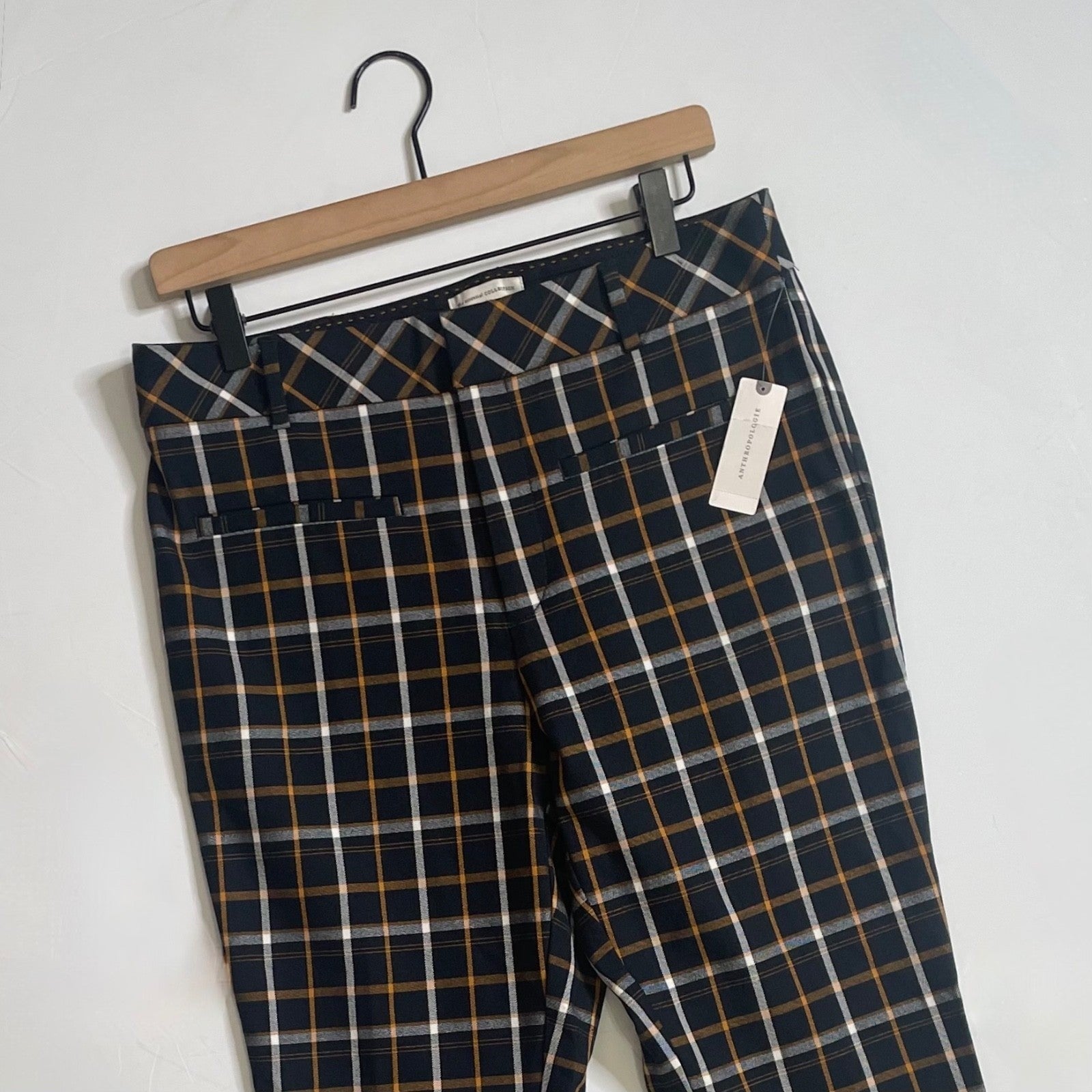 NWT!! ANTHROPOLOGIE The Essential Plaid Pants Black Orange Academia Preppy 10