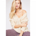 FREE PEOPLE Crashing Waves Scoop Neck Sweater Solid Cream Pullover Knit Small