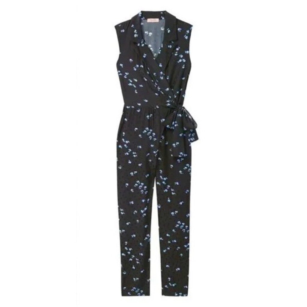 REBECCA TAYLOR Tailored Leandra Silk Floral Tie Waist Jumpsuit Jacquard Size 8