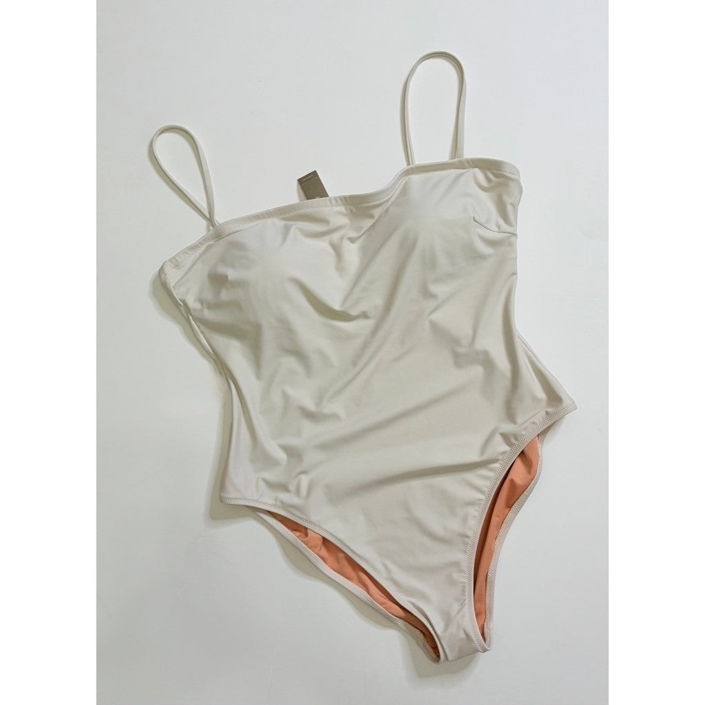 NWT!! J. CREW Squareneck One Piece Swimsuit Solid Natural Vacation Size 14