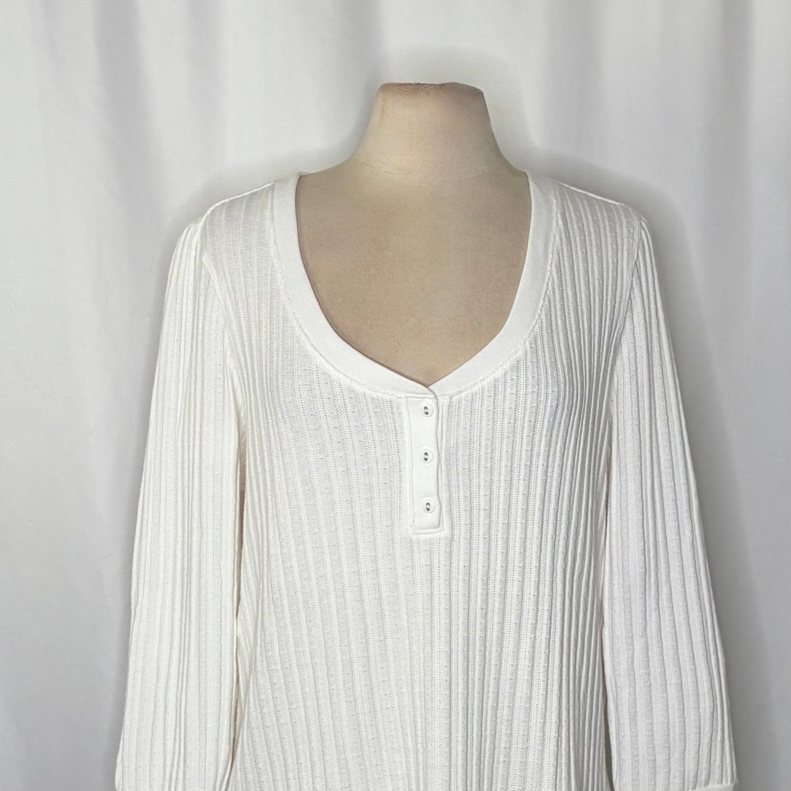 NWT!! SUNDANCE White Ribbed Knit Henley Top Shirt Scoop Neck Knit Solid X-Large
