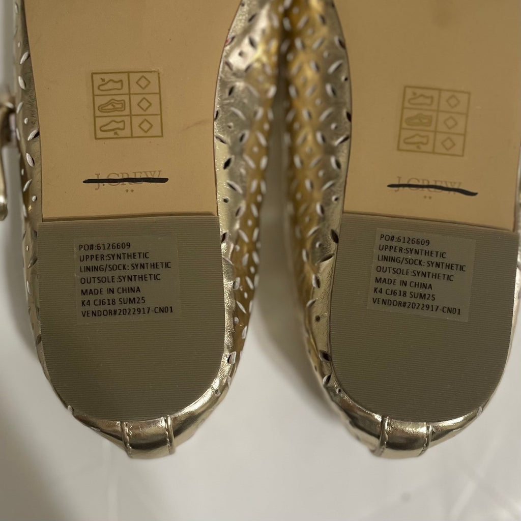 Girl's J. CREW Factory Perforated Metallic Mary Janes Shoes Buckles Party Size 4