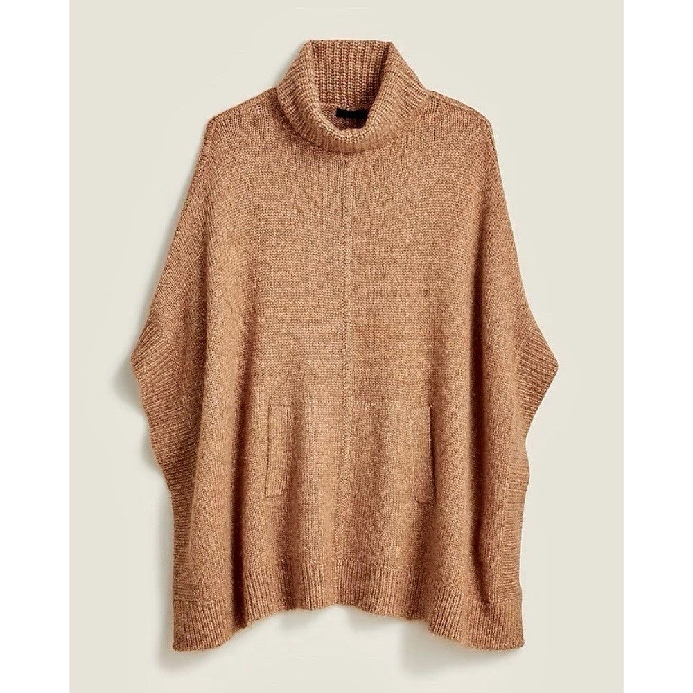 J. CREW Relaxed Turtleneck Poncho Sweater Merino Wool Alpaca Pocket Small Medium