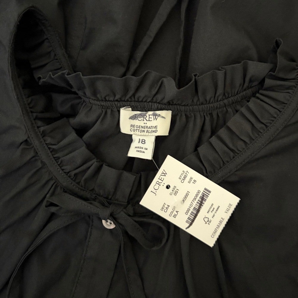 NWT!! J. CREW Factory Ruffle Tie Neck Mini Dress Solid Black Preppy Shift 18