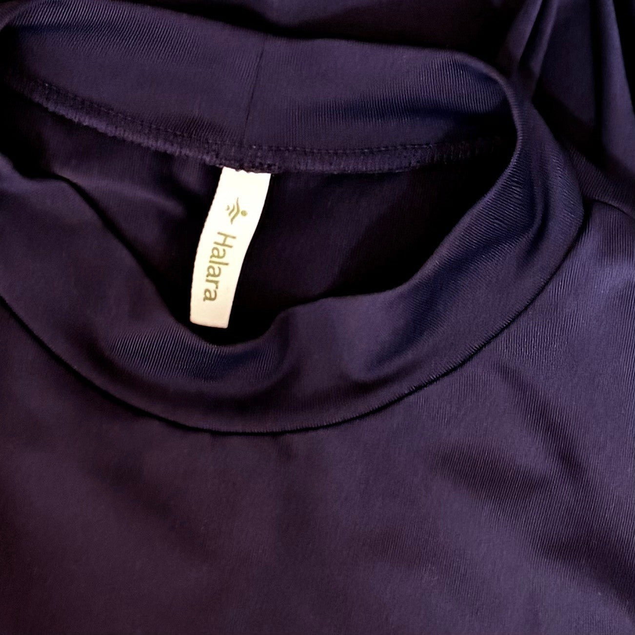 HALARA Navy Blue Mock Neck Long Sleeve Pocket Flare Maxi Casual Dress Knit XS