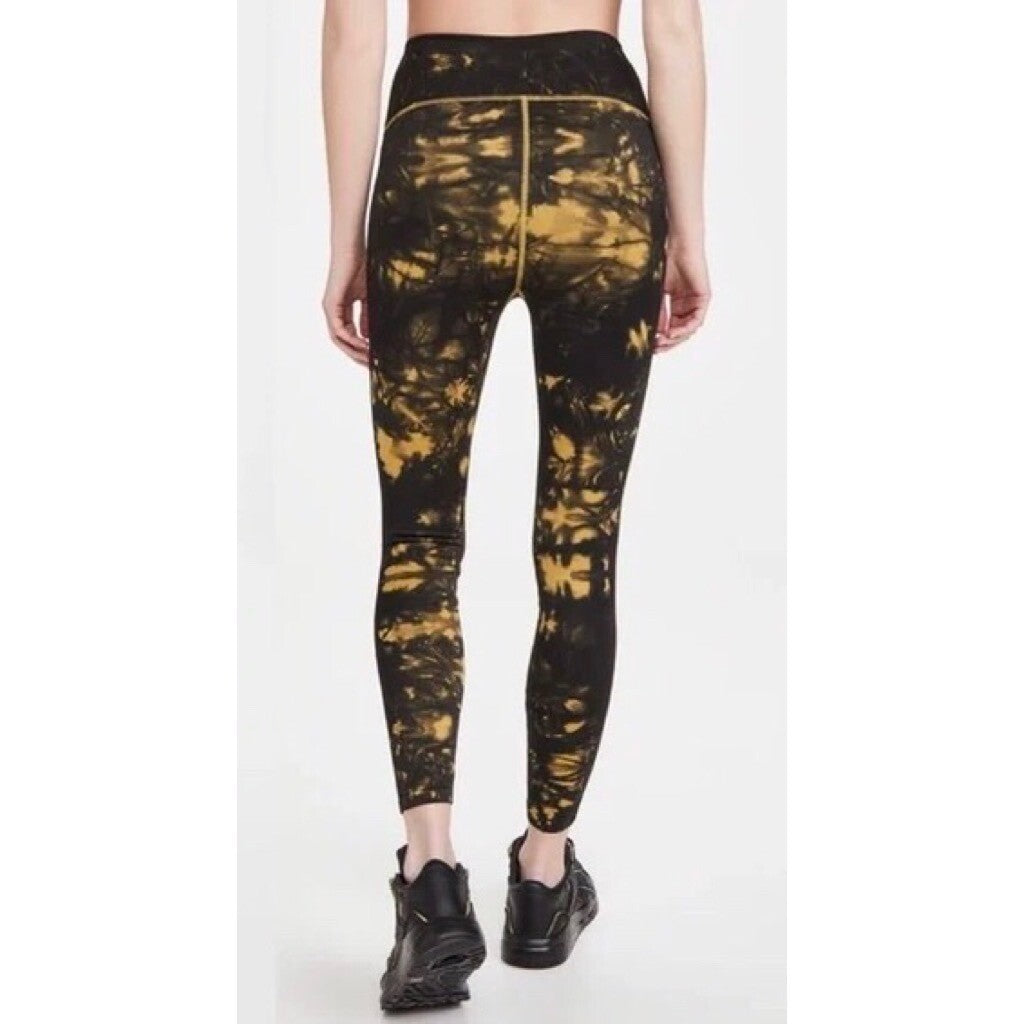 NWT!! GOOD AMERICAN Black & Yellow Tie Dye Seamless Leggings 00 0 X-Small