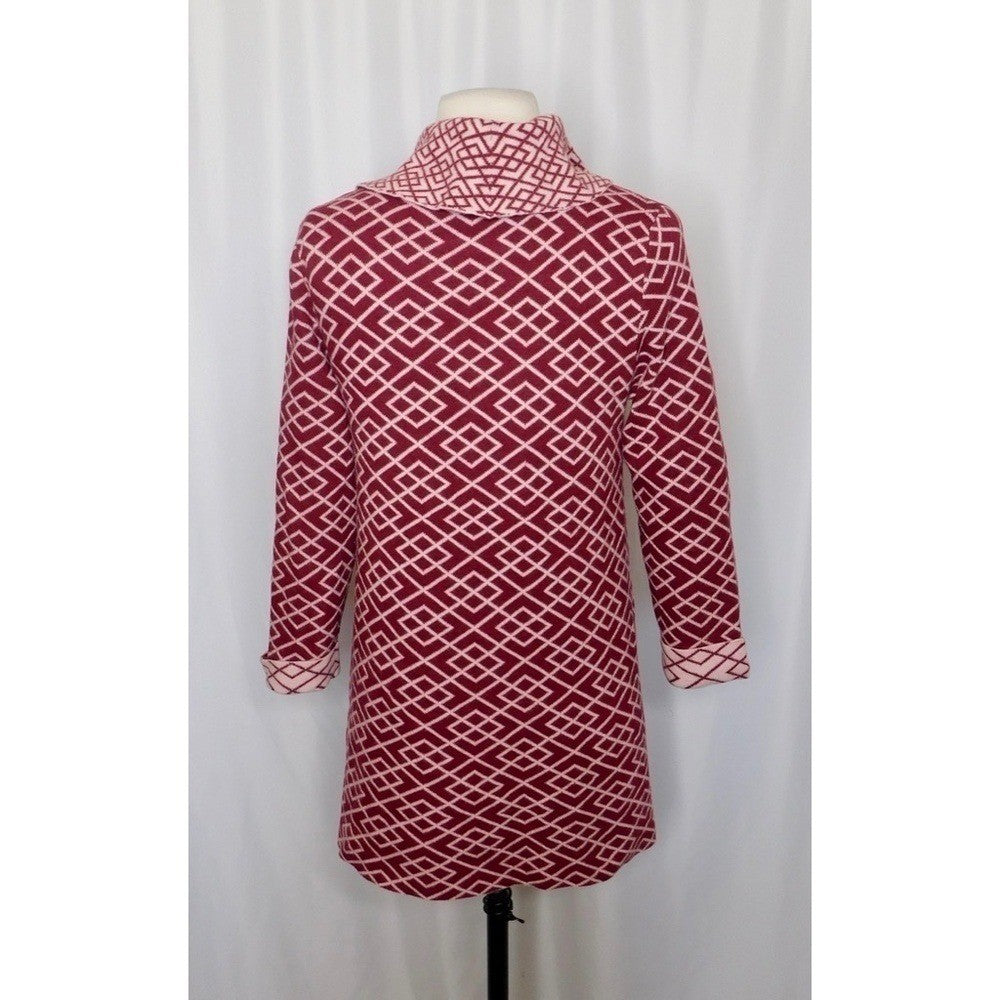 Anthropologie MOTH Galena Cowl Neck Sweater Maroon Pink Jacquard Geometric Small