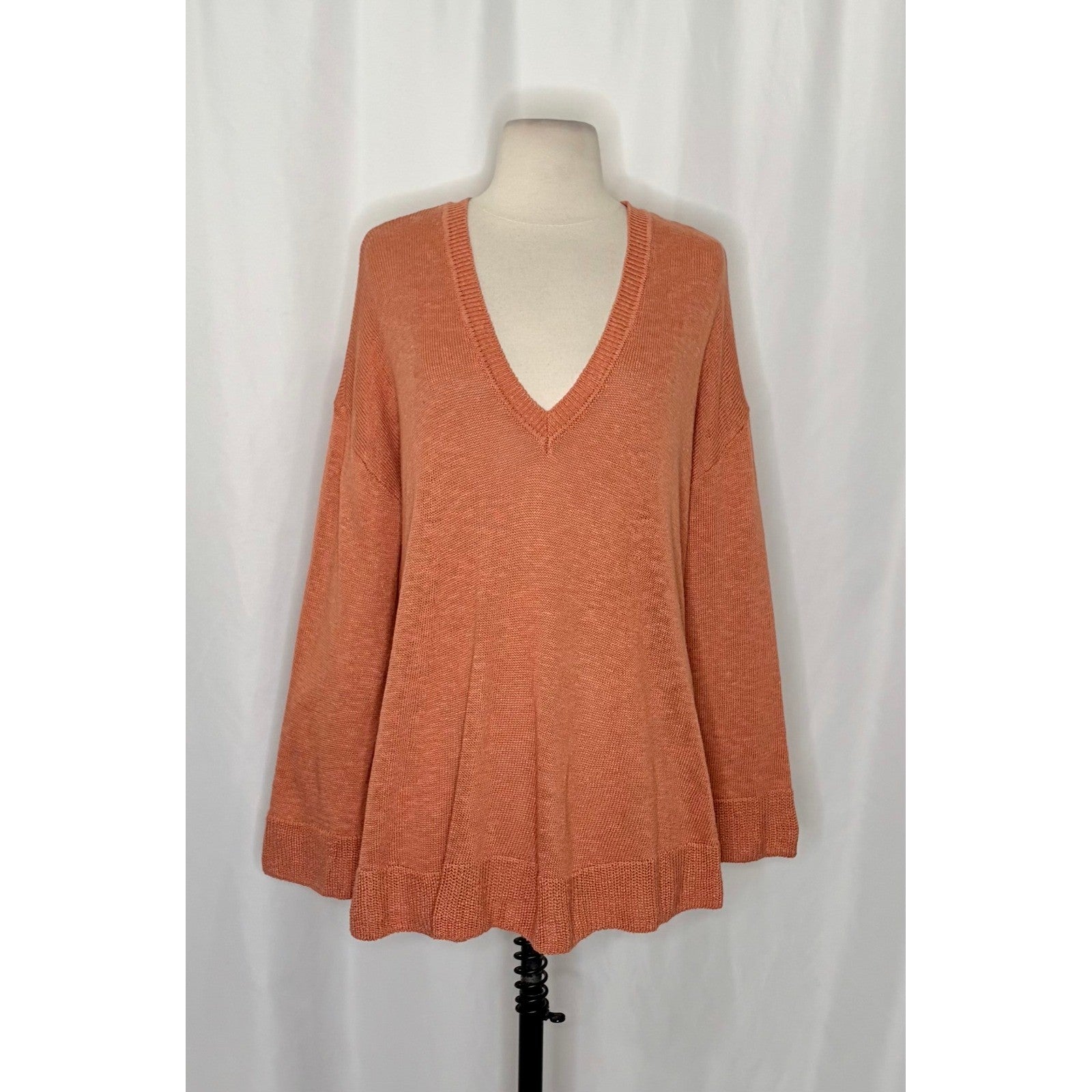 FREE PEOPLE Free-est V Neck Pullover Sweater Orange Knitwear Boho Bohemian Small