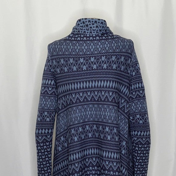 DISNEY PARKS Mickey Mouse Fringed Cardigan Sweater Blue Chevron Medium Large