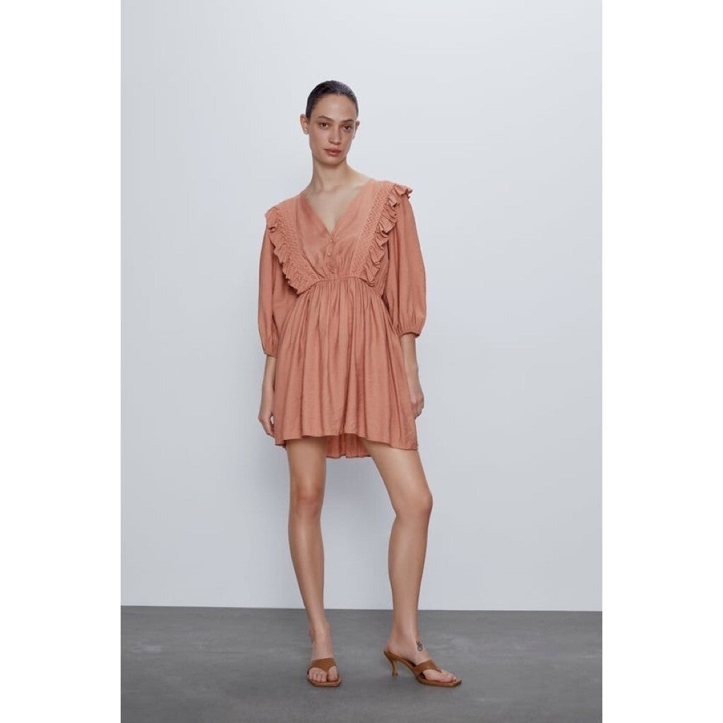 NWT!! ZARA Marsala Guipure Lace Ruffled Mini Dress Blogger Favorite Medium