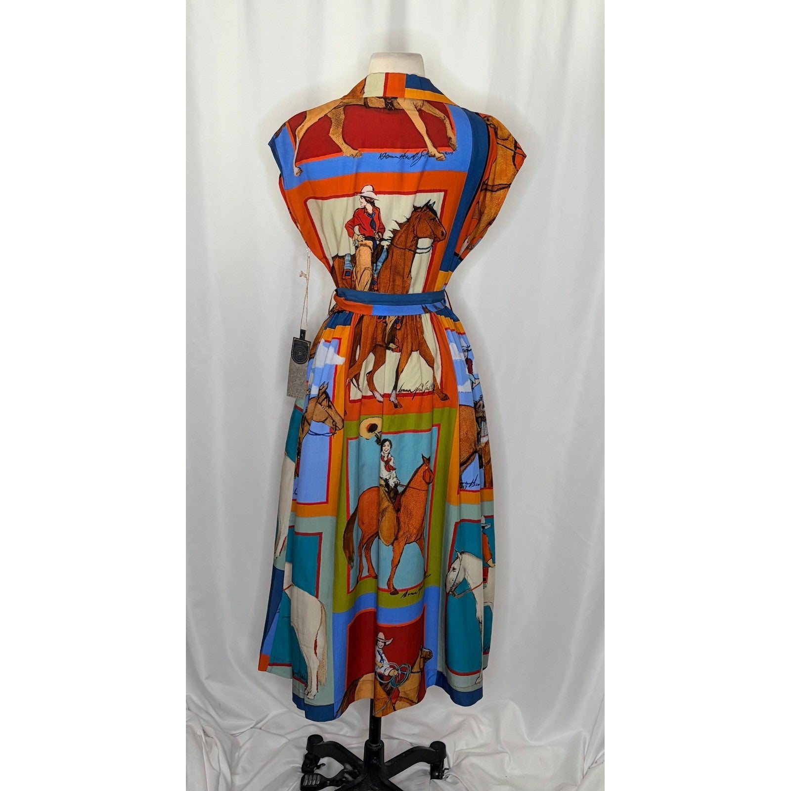 NWT!! DOUBLE D RANCH Women Of The Range Dress Western Horses Midi Bright X-Small
