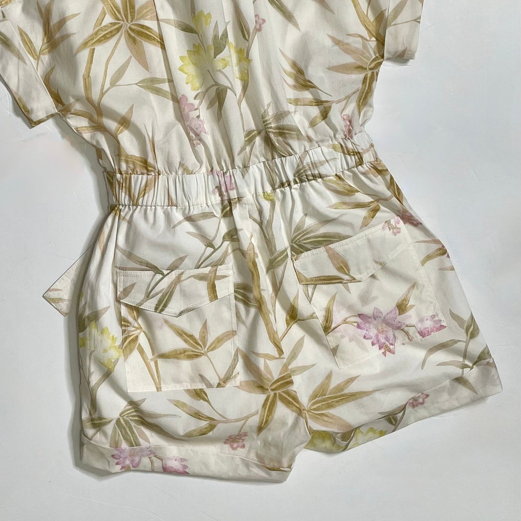 VANESSA BRUNO Eya Playsuit Floral Belted Cargo Pockets Vacation Size 38 / US 6