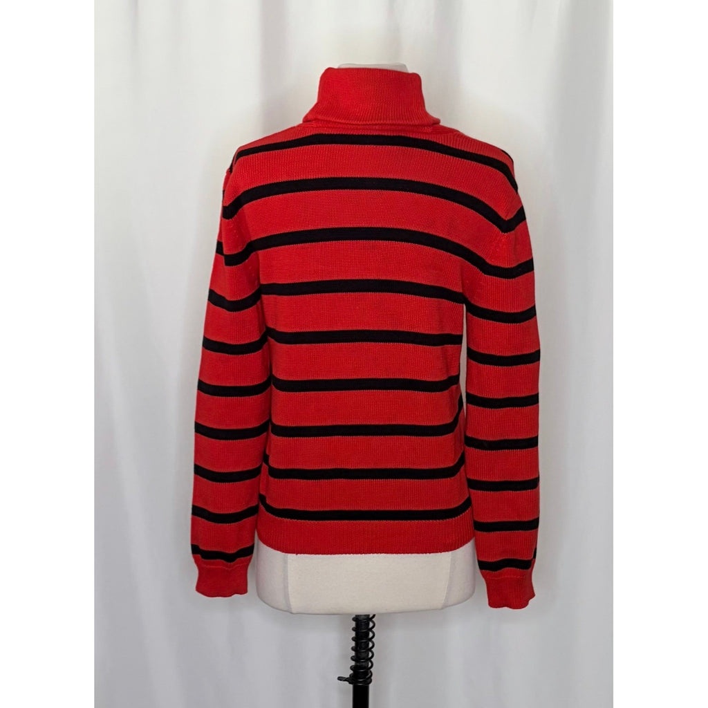 Lauren RALPH LAUREN Red Navy Blue Stripe Shawl Collar Sweater Knit Medium