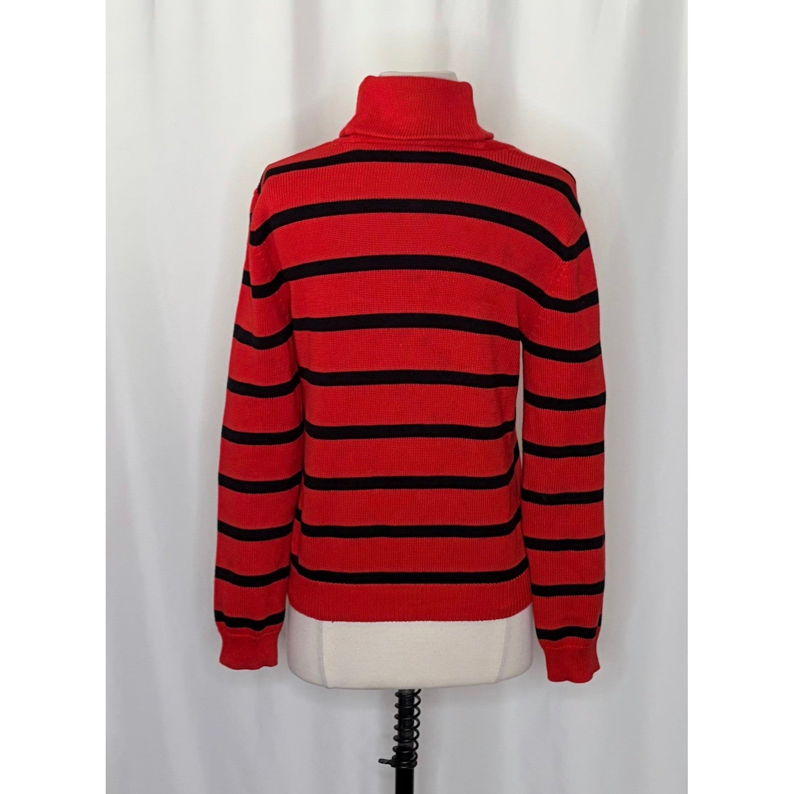 Lauren RALPH LAUREN Red Navy Blue Stripe Shawl Collar Sweater Knit Medium