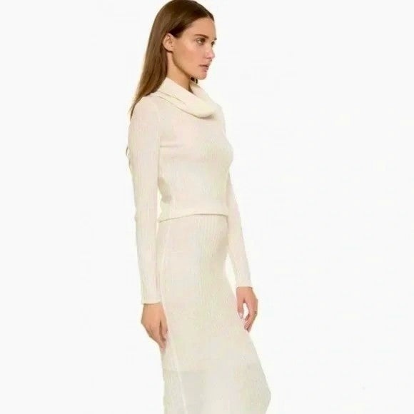 ALICE + OLIVIA Cashmere Wool Hailee Sweater Dress Cowl Neck Midi Ribbed Medium