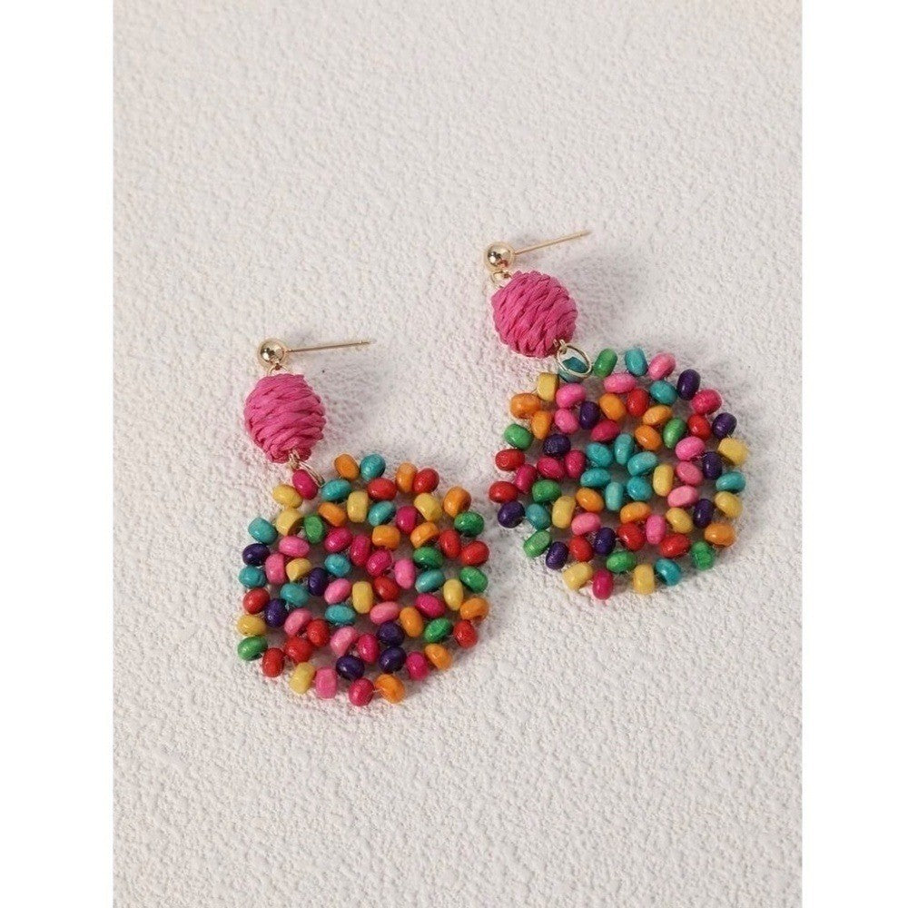 NEW Colorful Wooden Beaded Drop Dangle Earrings Balls Vacation Resortwear Travel
