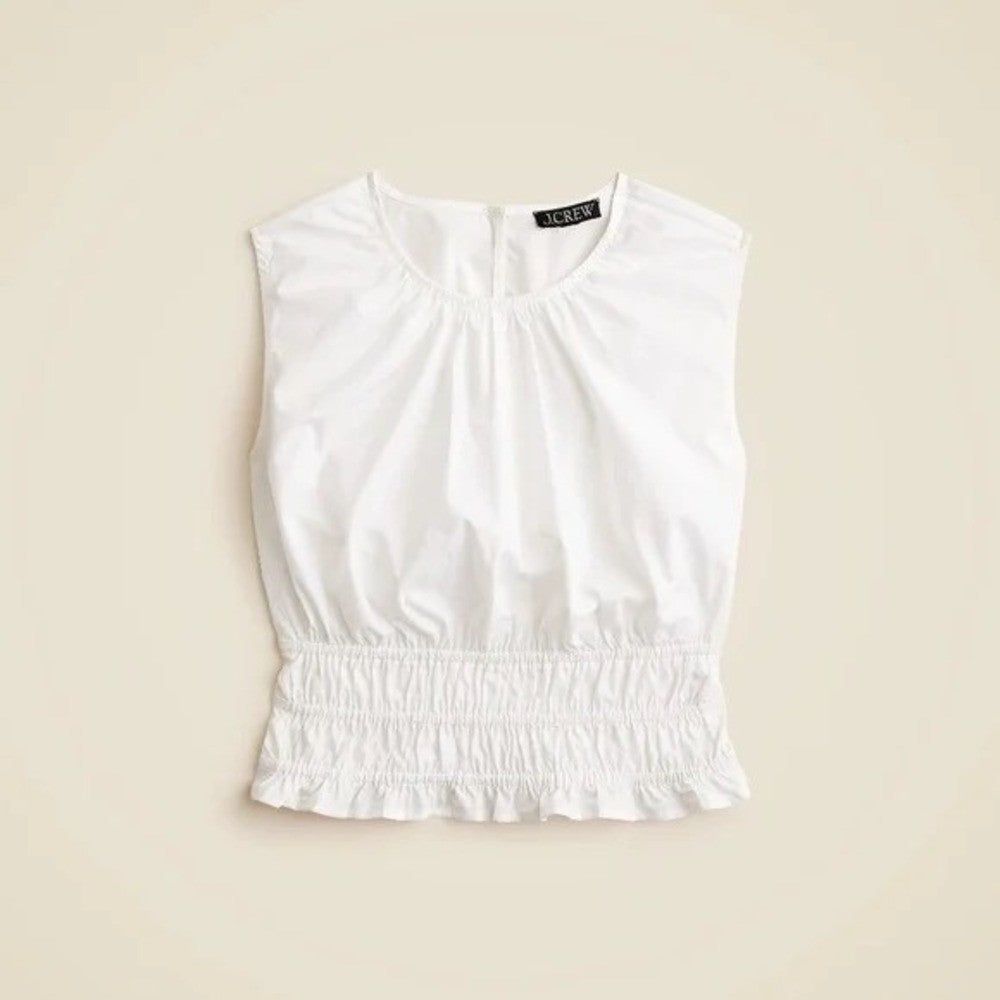 NEW!! J. CREW Hyacinth Smocked Top Blouse Cotton Poplin Solid White Preppy Large