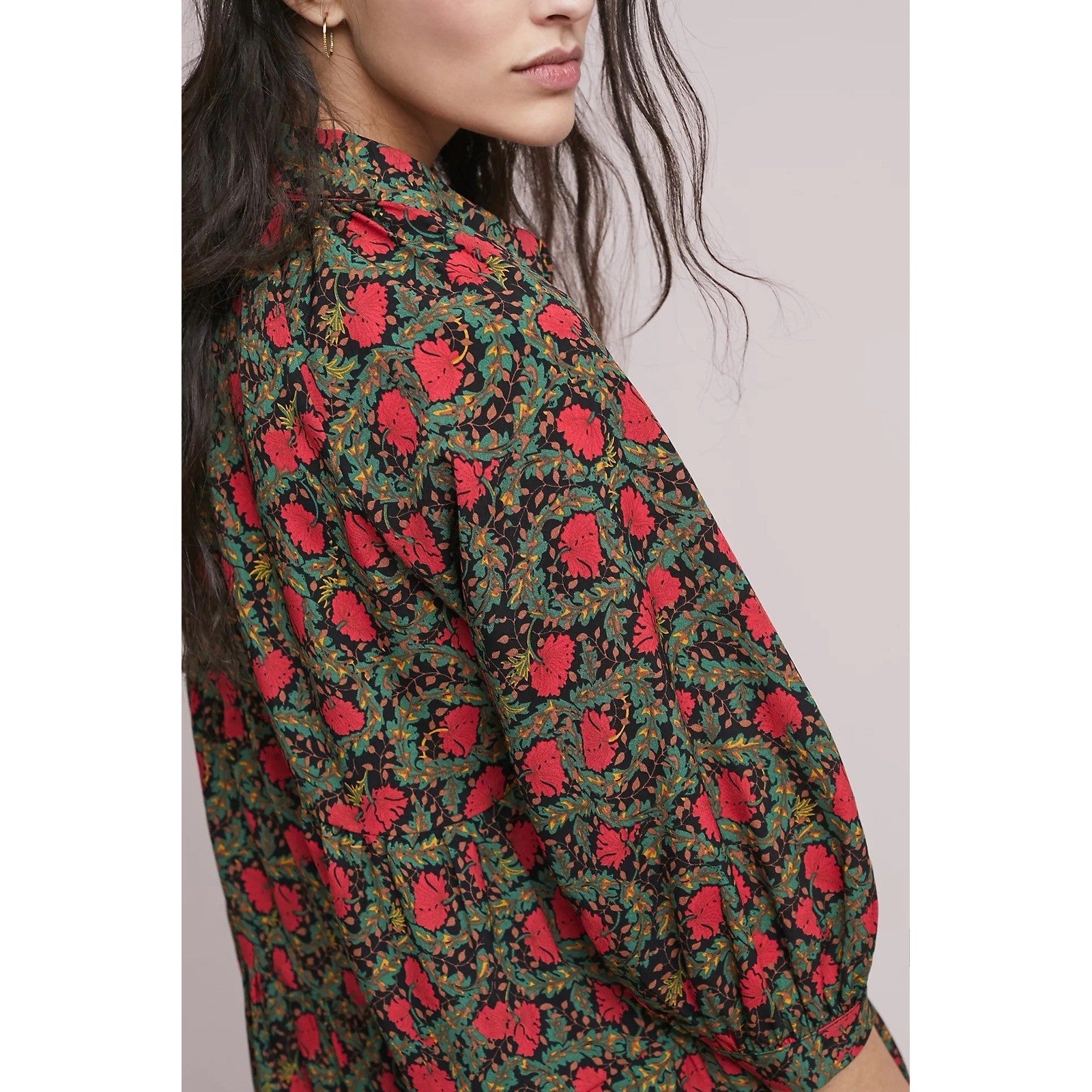 Anthropologie ERI + ALI Iona Floral Soft Swing Blouse Tiered Top Shirt Medium