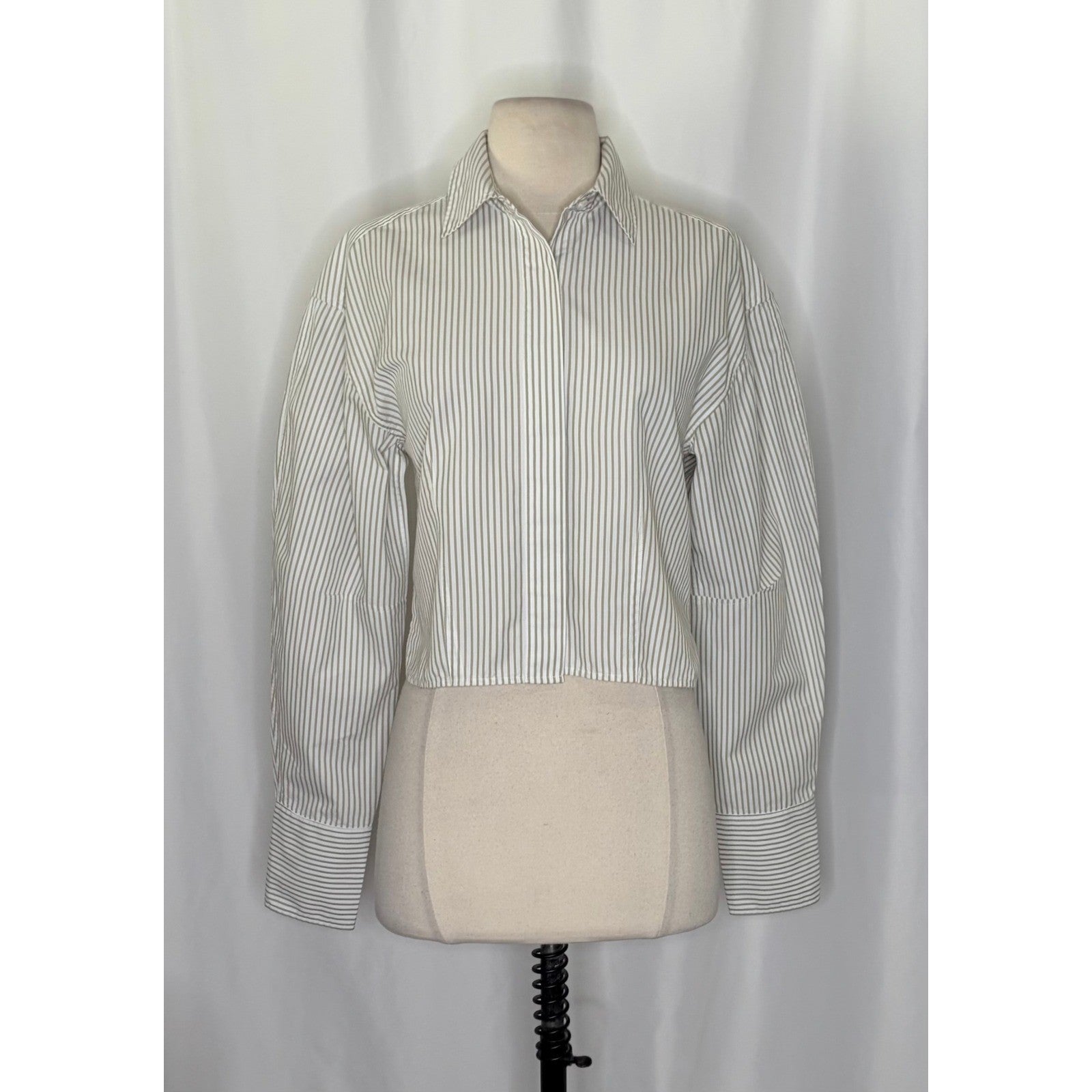 RAG & BONE Becca Striped Buttondown Shirt Top Cropped Green White Stripes Small