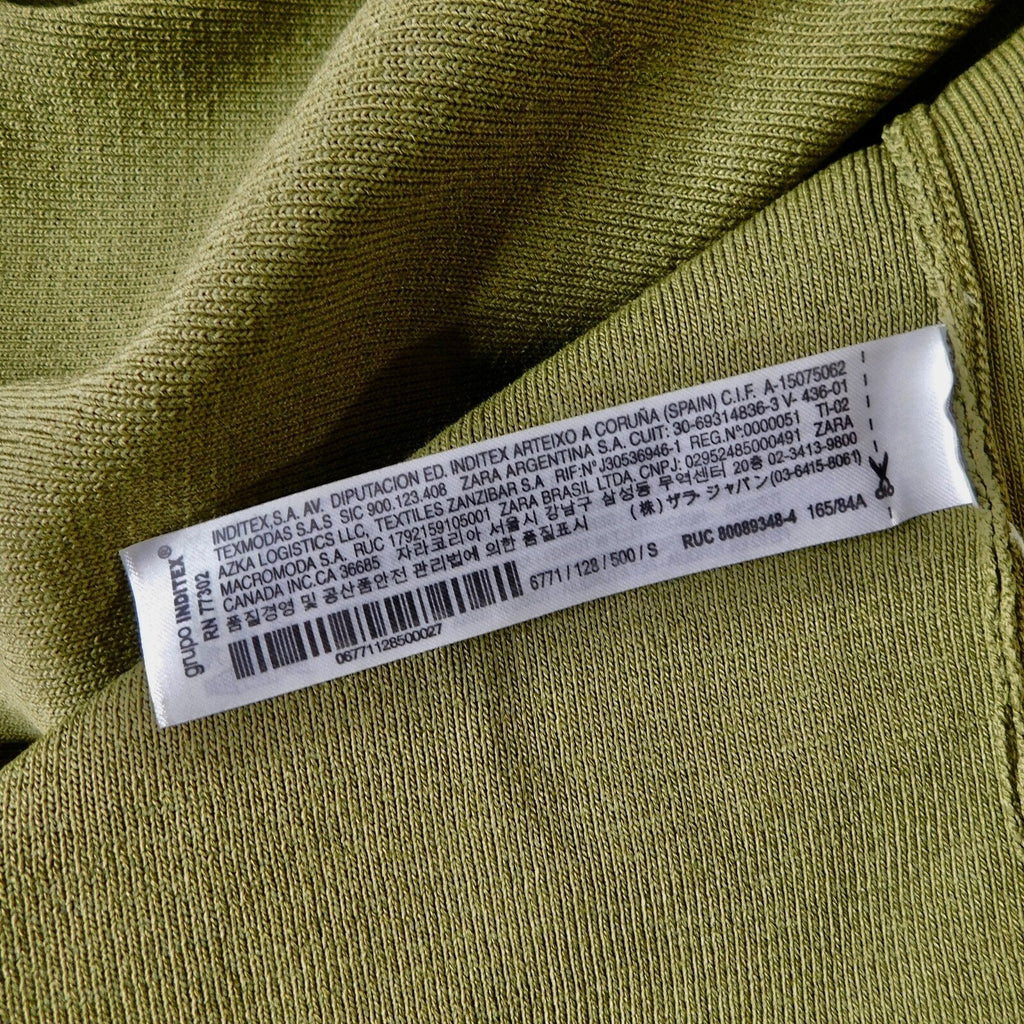 ZARA Squared Mini Babydoll Dress Puff Sleeves Solid Olive Green Knit Small